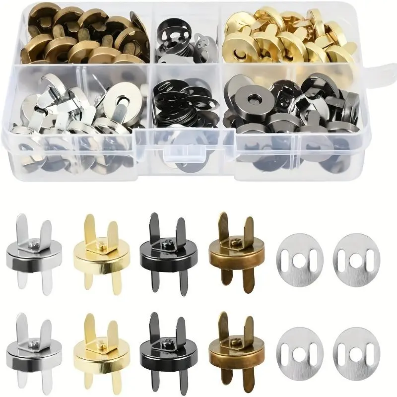 40 Sets 14mm Magnetic Button Clasps Snaps Fastener Clasps Craft Sewing Buttons Knitting Buttons Sets For Sewing, Craft, Purses, Bags, Clothes, Leather, 4 Colors Button Parts