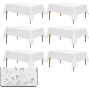 6 Pack  Faux Linen Tablecloths - White Table Cloth Rectangle 60x102 Inches, Fits 6ft Table for Weddings, Buffets, Parties & Dining