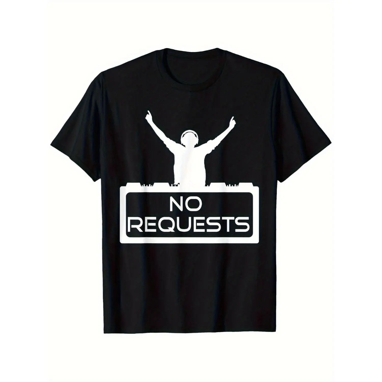 Men's DJ Graphic Cotton T-Shirt, Relaxed Fit Shortsleeve Round Neck Top, Casual Menswear for Parties & Festivals, Clothes, Graphic Print, Dj Silhouette