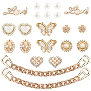 22 Pcs DIY Shoe Charms for Women Flower Pearl Sparkling Rhinestones Bling Chain Cute Butterfly Charm Decor Kit Customize Your Shoes Party Birthday Favor Gift