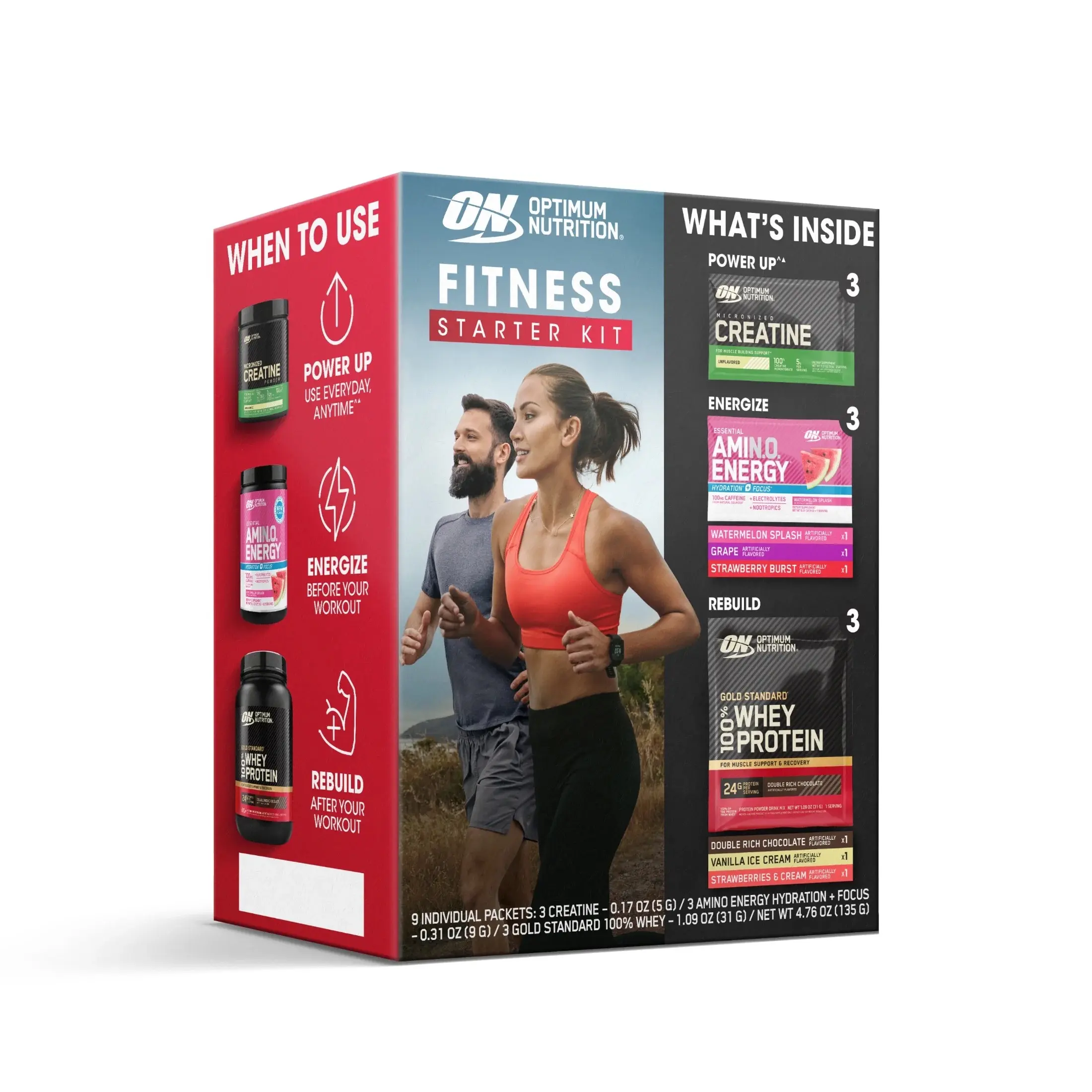 OPTIMUM NUTRITION Gluten-Free Youth Dietary Fitness Starter Kit - 9 Single-Serve Mixes: Protein Shake Powder, Pre-Workout Energy Boosters, Hydration Drinks for Gym Beginners, Muscle Gain Support, Water-Mixable Variety Pack