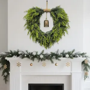 Heart-Shaped Pine Bell Garland, Handcrafted Door Hanging Fireplace Home Decor, Realistic Plant, Indoor Decoration