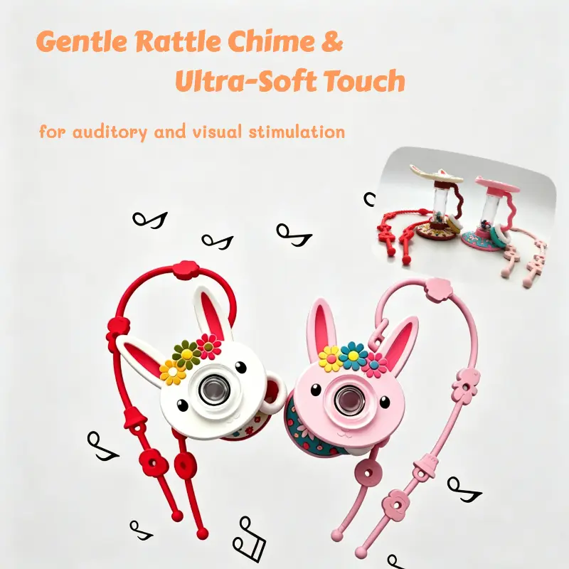 Toodlumoo Bunny Rattle Toy - Bunny Shape, Infant Size, with Flower Accents & Teething Rings, Baby Sensory Development Toy for Teething Relief
