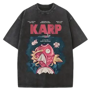 Women's Jaws x Magikarp Vintage Graphic Tee, Unisex Soft Breathable Cotton Round Neck Casual Classic Short Sleeve Retro Poke Mashup Streetwear Top S-3XL