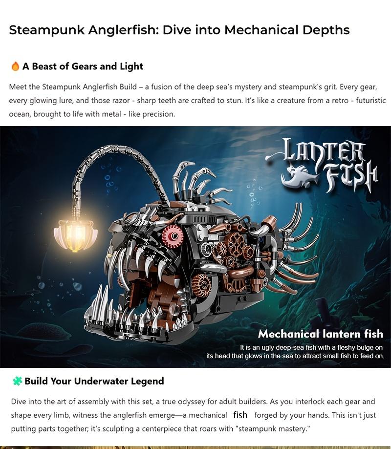1038-Piece Creative Mechanical Fish Lantern Building Block Set — An Ideal Choice for Craft Enthusiasts — 3D Assembly Model Building Blocks (Birthday Gift)