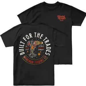 Built For The Trades Workman Tool 2 Sides Graphic T Shirt, Soft Cotton Blend T Shirt, Blue Collar Workwear Graphic Tee, Tradesman Lifestyle Apparel for Men, Gift for Construction Workers