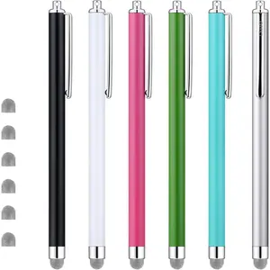 Stylus Pens for Touch Screens, Mesh Fiber Capacitive Stylus (6-Pack), with 6 Replaceable Mesh Tips (Black, White, Pink, Green, Sky Blue, Silver)