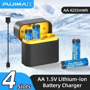 4 PACKS 4255mWh AA 1.5V Rechargeable Lithium Batteries + Type C Fast Charger Box