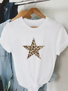 Women's Fashion Leopard Print Casual Round Neck Short Sleeve Fitted T-Shirt, Comfortable Soft Everyday Daily Wear, Vintage Leopard Pattern, Stylish Versatile Style