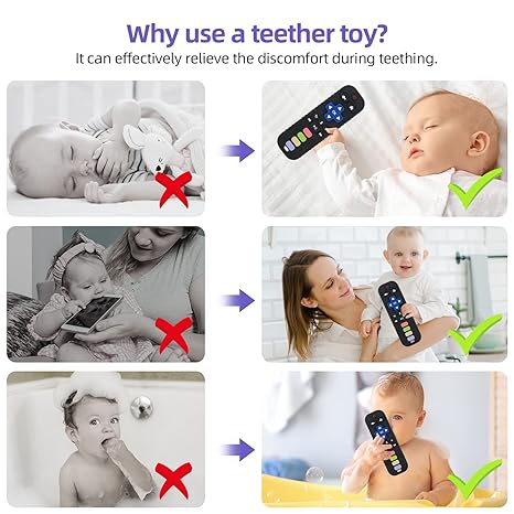 Baby Teething Toys for 3-24 Months, TV Remote Control Shape Teether Toy for Infants Safe Silicone Chew Toy for Teething Relief BPA-Free Baby Teether