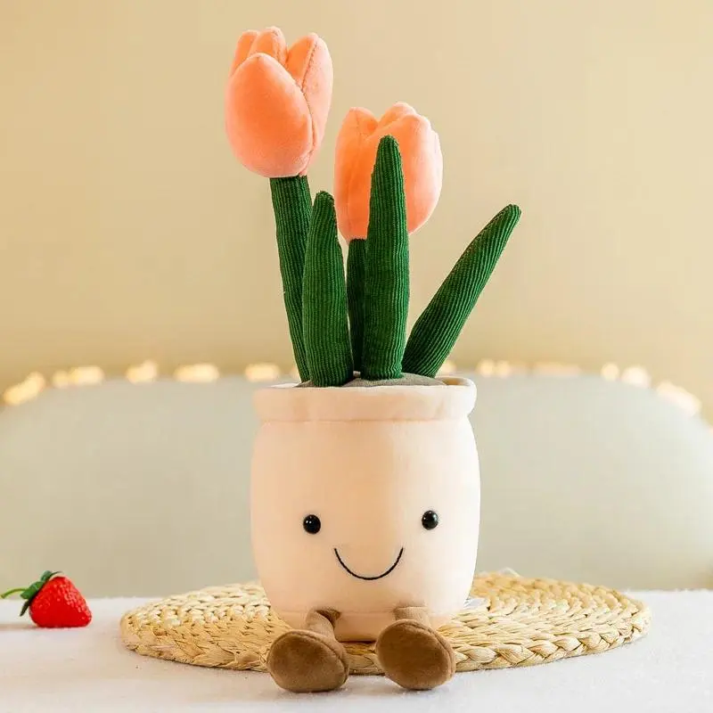 Cute Cartoon Tulip Face Plush Doll Pendant - Plush Fabric Succulent Plant Potted Stress Relief Toy, Whimsical Room Decor Decoration Gift For Children