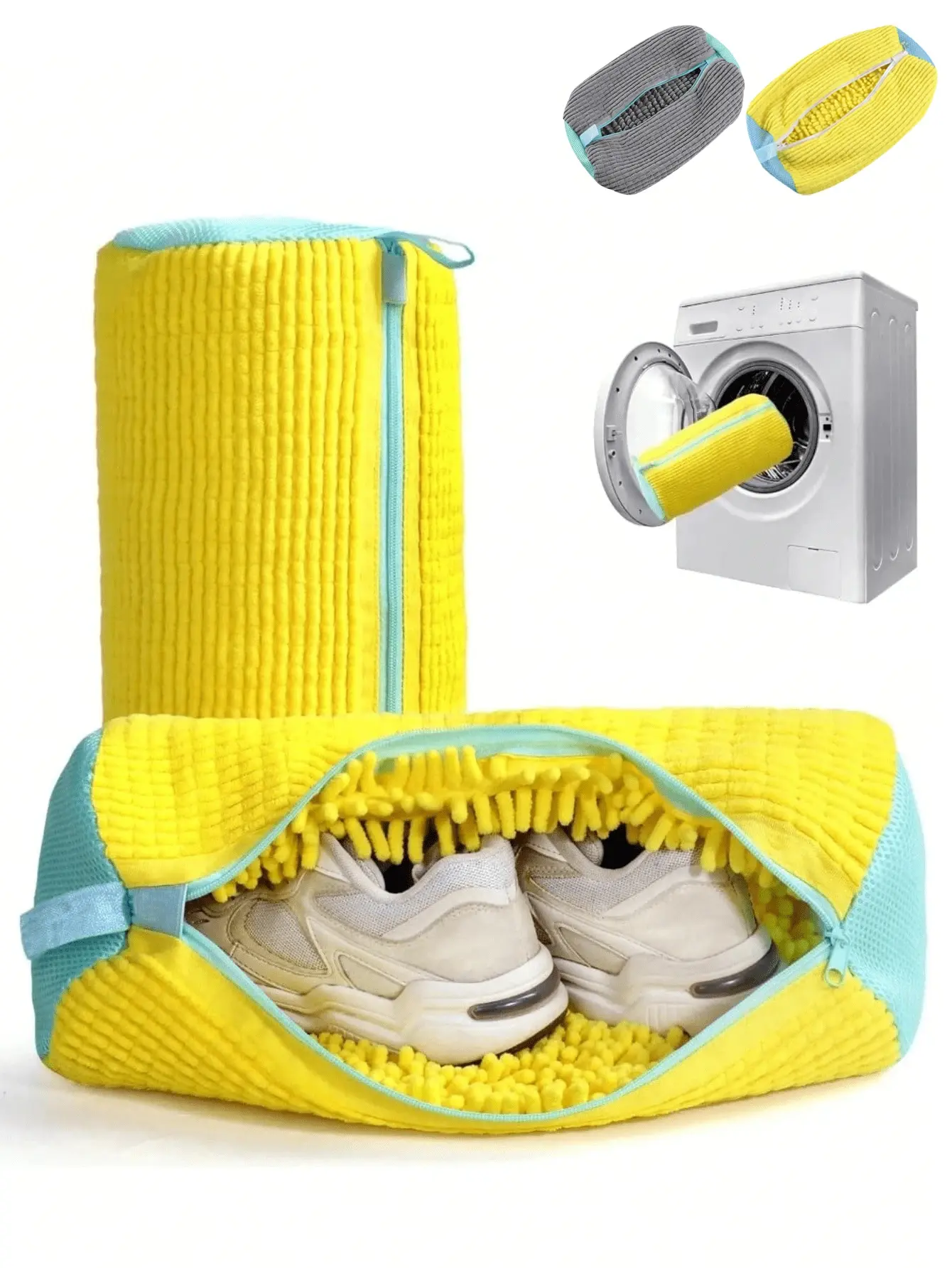 1pc 360° Shoe Washing Machine Bag Nylon Anti-Deformation Reusable Durable Zipper Deep Cleaning Machine Washable Air-Drying Protective Laundry Bag With Fleece Inside For Sneakers Casual Shoes