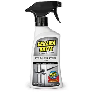 Cerama Bryte 16 oz. Stainless Steel Cleaning Polish and Conditioner,stainless steel cleaner,steel polish,steel conditioner,fingerprint remover,water spot remover,food stain remover,clean polish protect,protective layer,appliance cleaner,streak-free shine
