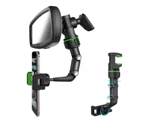 Rearview Mirror Phone Holder, 360° Rotatable and Retractable Car Phone Mount, Multifunctional Rear View Mirror Holder for All Car