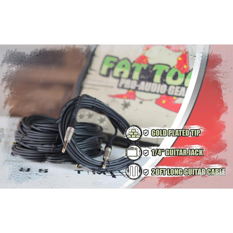 Guitar Cables (4 Pack) Instrument Cord by FAT TOAD - 24 AWG Patch Conductor for Electric or Acoustic