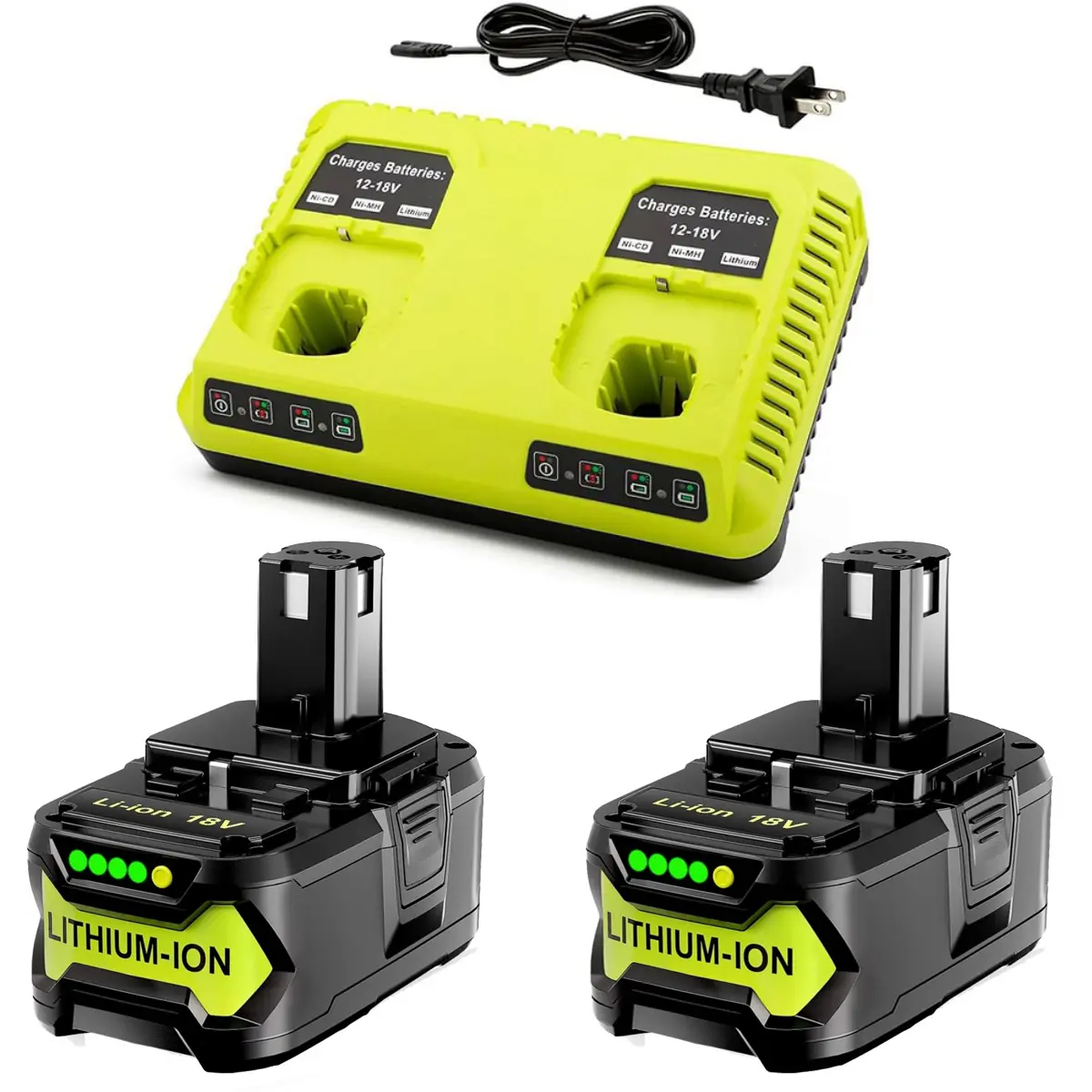 18V Power Tool Accessory Kit - 2-Pack 8000mAh Lithium Ion Batteries Replacement for P102,P103,P104,P105,P107,P108,P109 + 18V Dual Charger for P117, 3A