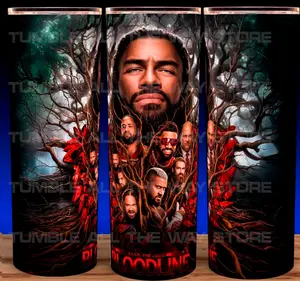 The Bloodline - Roman Reigns - Jey Uso - Jimmy Uso Wrestling Cup Mug Tumbler 20oz Stainless Steel Tumbler with Slide Closure Lid, Reusable Plastic Straw, Handmade Design - Drinkware