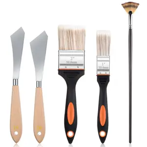 5 Pieces Painting Knife Set,Including Background Blender Brush and Fan Blender Artist Brush Stainless Steel Palette Knife 2 Inch and 1 Inch for Oil Canvas Acrylic Painting,Christmas Party Gifts,Hand Tools Kits