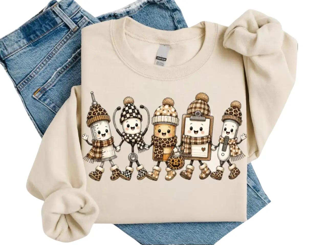 Fall Nurse Medical Supplies Sweatshirt Or T-Shirt, Leopard Checkered Polka Dots Autumn Nursing Shirt, Autumn Nurse Gift, Nurse Fall Sweater, For Her