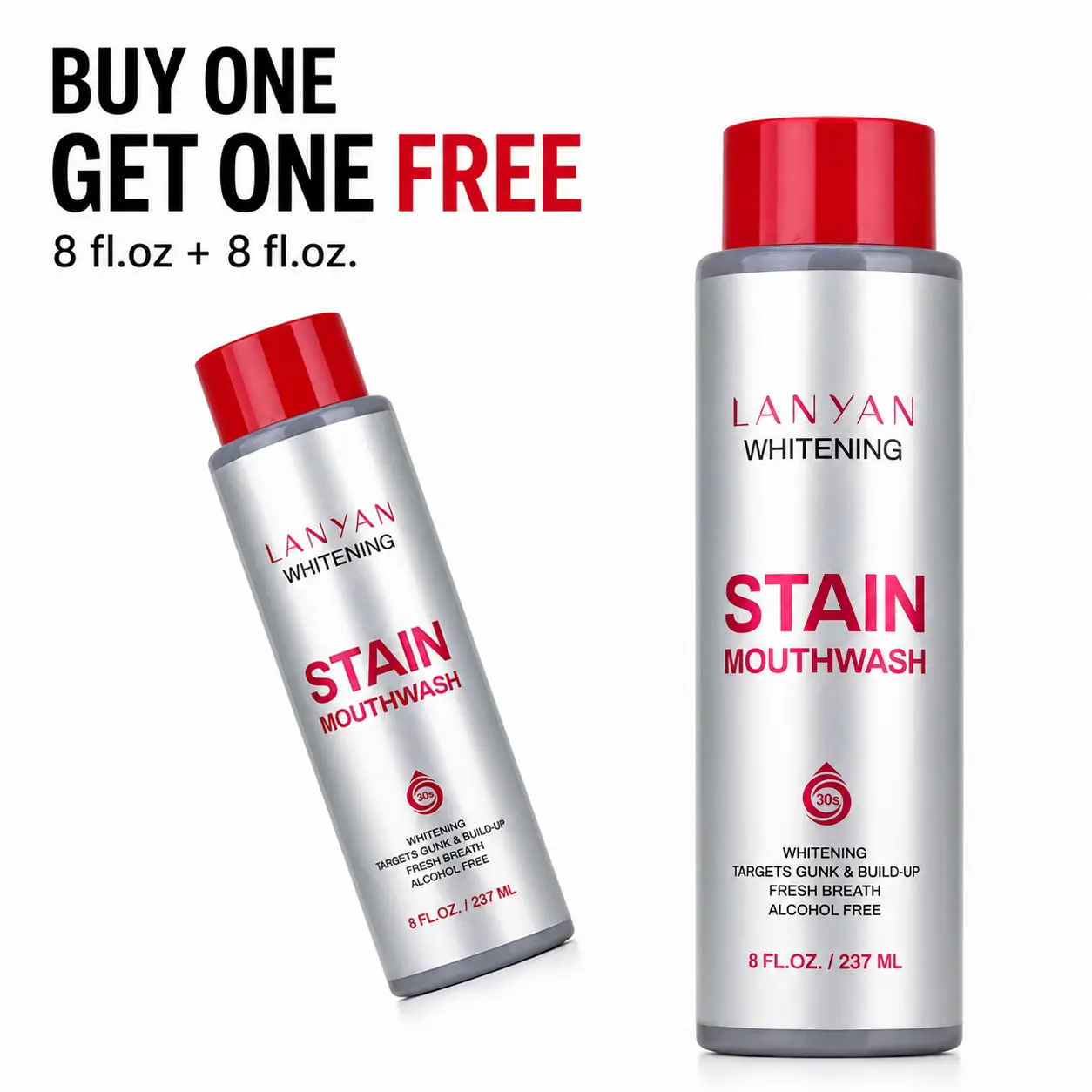 [Buy 1 get 1] Anti-Stain Whitening Mouthwash, Alcohol-Free, Freshens Breath, Deep Clean,Ocean Mint Flavor, 8 fl.oz+ 8 fl.oz