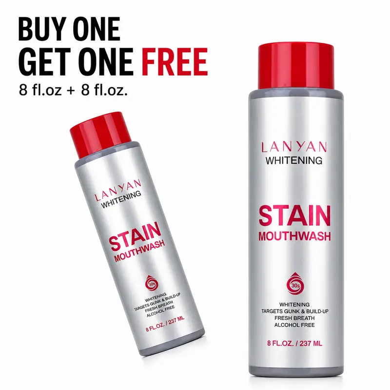 LANYAN 2-Pack Gentle Alcohol-Free Anti-Stain Whitening Mouthwash, Ocean Mint Menthol Flavor, 8 fl.oz Bottles (Buy 1 Get 1 Free), Cleanses, Brightens Smile, Lifts Coffee Stains, Freshens Breath, Deep Cleans, Sensitive Oral Care, Twice-Daily Safe