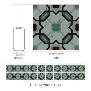 Four-Leaf Clover Pattern Self-Stick Floor Tiles, Waterproof Removable PVC Material, Ideal for Kitchen Bathroom Balcony Laundry Room