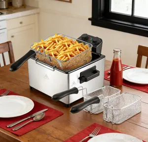 Electric Deep Fryer 3L/5L, 1700W Stainless Steel Fryer with Temperature Control & Timer, View-Window Lid, Odor Filter, Dishwasher-Safe — Choice of 1 or 3 Baskets