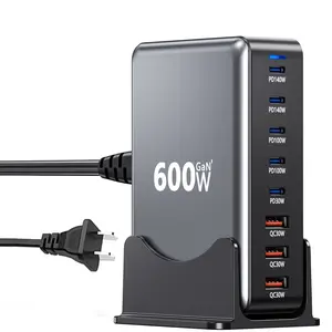 USB C Charger Block 600W 8 Port GaN Fast Charging Station Hub for Laptop iPad iPhone 17 Pro Max Fast Charger Pixel DELL MacBook Pro/Air Galaxy S25 Steam Deck