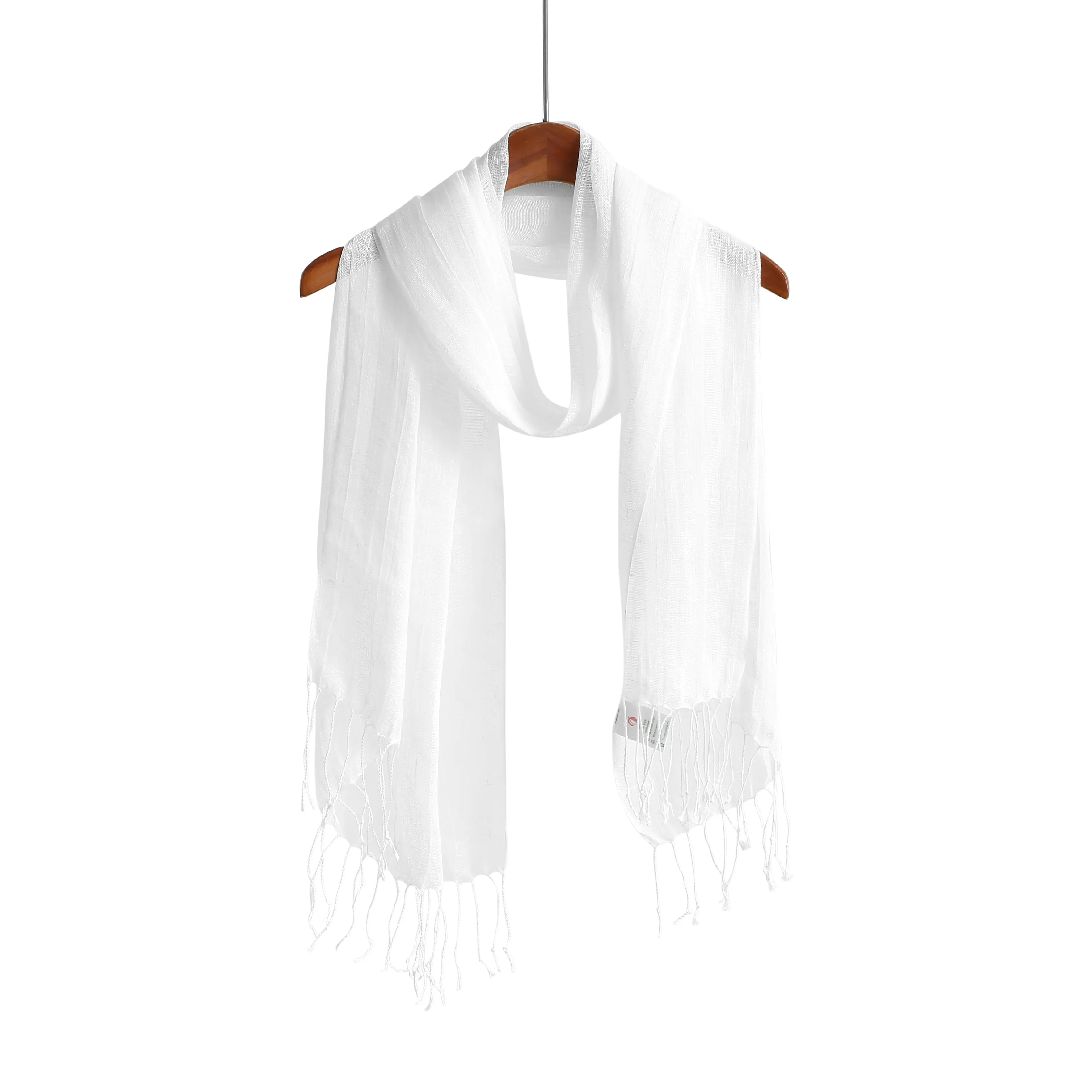 Jeelow Pure Linen Neutral Scarf - Breathable & Lightweight, Versatile Boho-Chic Style, Tassel Trim, Unisex, Ideal for All Seasons & Occasions