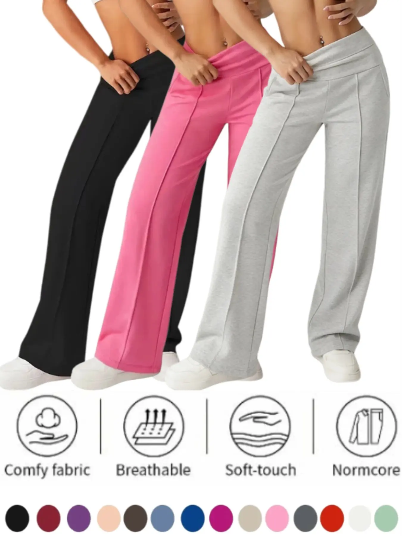 2026 Waistband Pockets Basic Slim Fit Sporty Long Straight Leg Pants, Outdoor Casual Comfortable Straight Leg Jeans, Perfect for Active Lifestyle