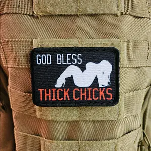 God bless thick chicks meme 2"x3" removable morale patch with hook and loop backing