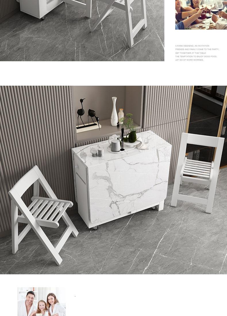 Multifunctional White Rectangle Folding Dining Table Set with Integrated Storage & 4 Chairs