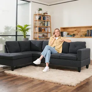 L Shaped Sectional Sofa with Chaise, Boneless Style Linen Fabric Couch for Living Room, Modular Furniture for Apartment & Small Space