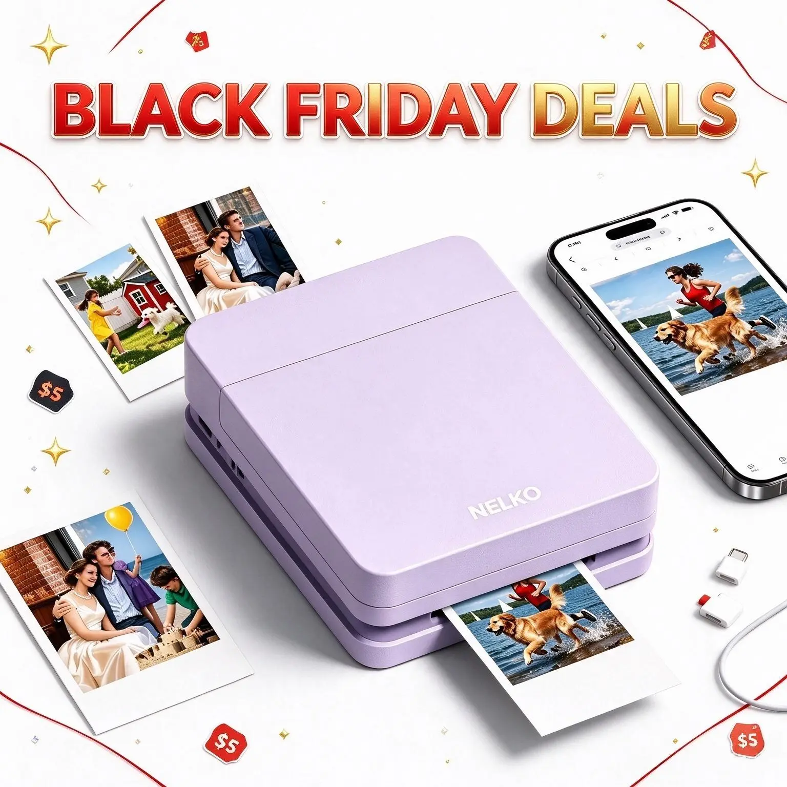 Nelko Pocket PP01 Series Mini Color Inkjet Printer, Portable Bluetooth, USB Rechargeable, Supports Sticky-Back & Glossy Photo Paper, Fun Editing App, for Students & Party Decor, Perfect Christmas Gift