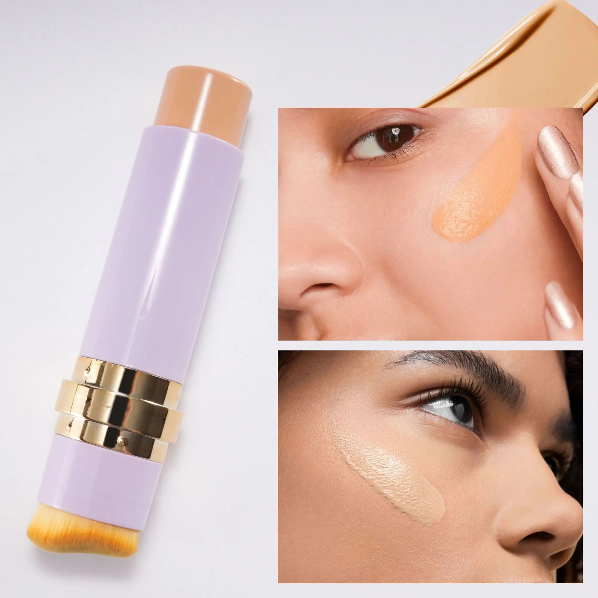3Q BEAUTY 2-in-1 Concealer & Foundation Stick with Brush - Hydrating Full Coverage for Adults' Flawless Base, Fragrance-Free for All Skin Types, Bottle, Natural Look for Foundation Routine, Uneven Skin Tone Fix, Cosmetic