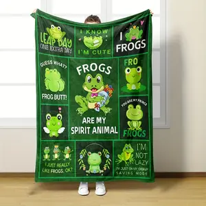 Whimsical Frog-Themed Flannel Blanket - All-Season Comfort |   Perfect for Napping, Air Conditioning Wrap  Holiday Gift |   Cozy,Fun Phrases, Napping Throw Frog Blanket