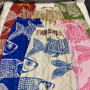 Women's Retro Nautical-Style Sardine Print Wide-Leg Pants with Contrasting Painted Loose and Comfortable, They Exude a Literary and Vacation Vibe, Easily Creating a Casual Summer Look beach vibe pants #Spring Bottom Girls pants