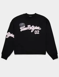 TRUE RELIGION Embroidered Womens Boyfriend Crewneck Sweatshirt