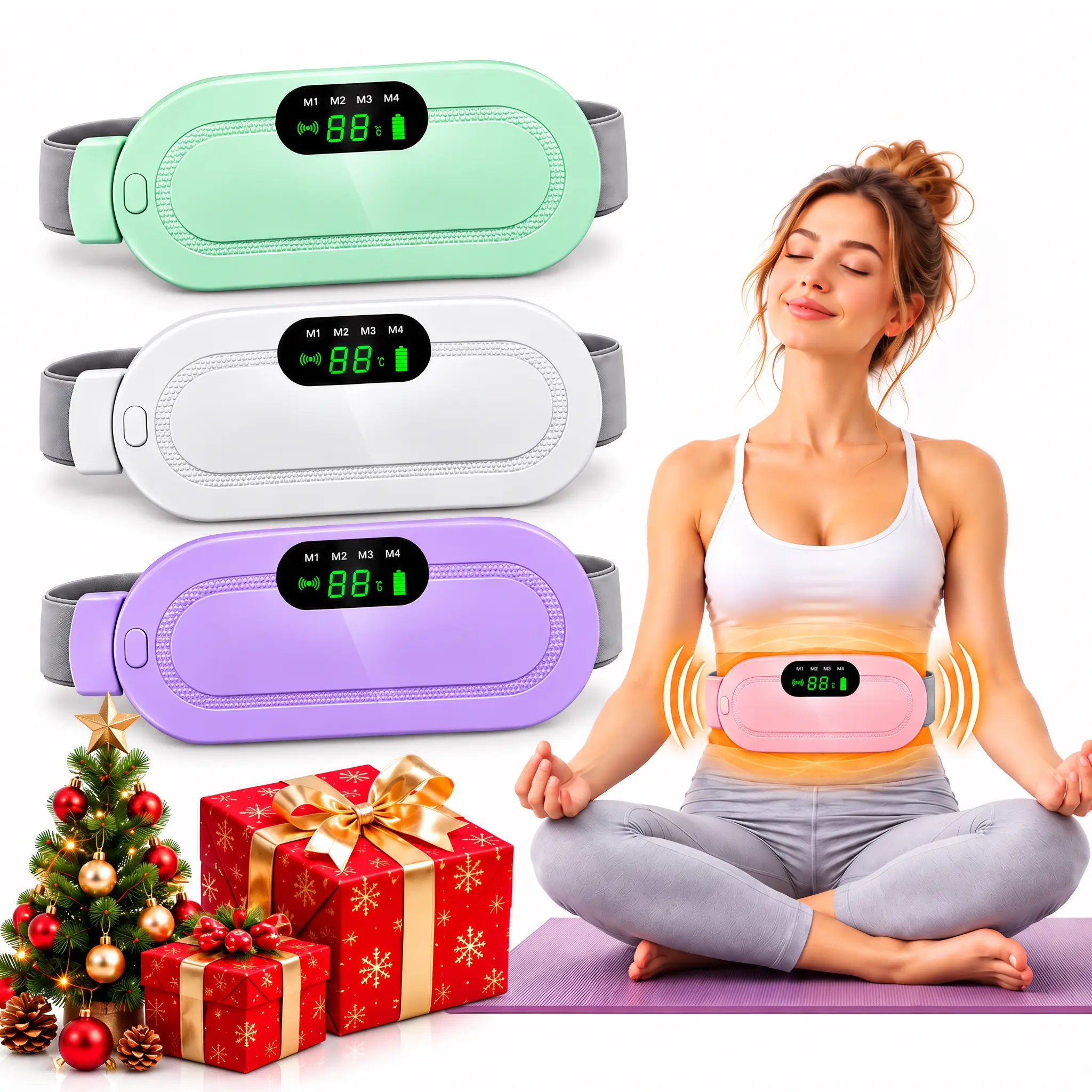 Period Cramp Heating Pad, Menstrual Heating Waist Belt for Women, Cordless Rechargeable Heating Pad with Vibration Massage Function, Adjustable Belt, Helps Relieve Menstrual Abdominal Discomfort, Perfect Gift for Women, Holiday Gift, Christmas Gift