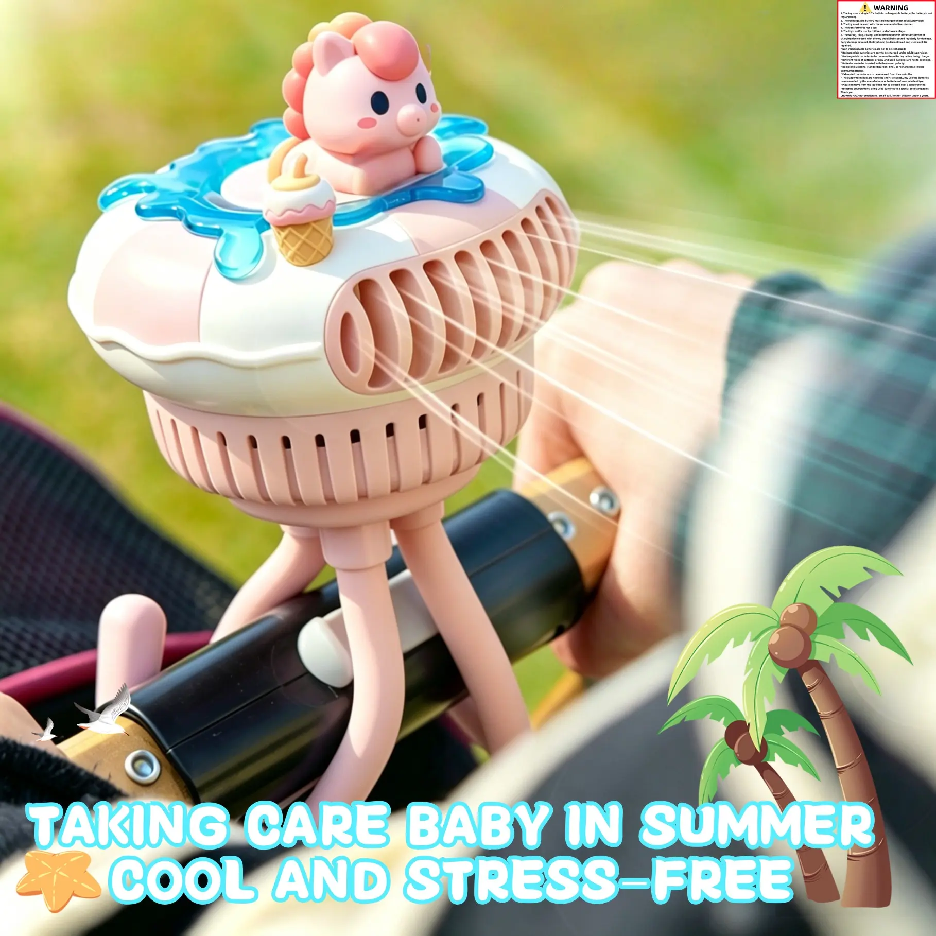 Swim Ring Stroller Fan Toy, 4 Speeds Battery Operated Handheld Desk Fan, 360° Rotate Flexible Tripod Clip On Fan, Clip Fan Rechargeable, Portable Cooling Fan for Travel Accessory, Car Seat & Nursery, Mother's Day & New Mom Gift
