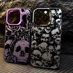 Black Art Skull Phone Case For iPhone 17 Air 16 15 14 13 12 11 Pro Max Plus Candy Matte Shockproof Back Cover