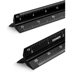 Engineer Scale Ruler 2 Pack 12-Inch Triangular Ruler Metal Scale Ruler for Blueprints Drafting Ruler for Civil Engineer, Draftsman