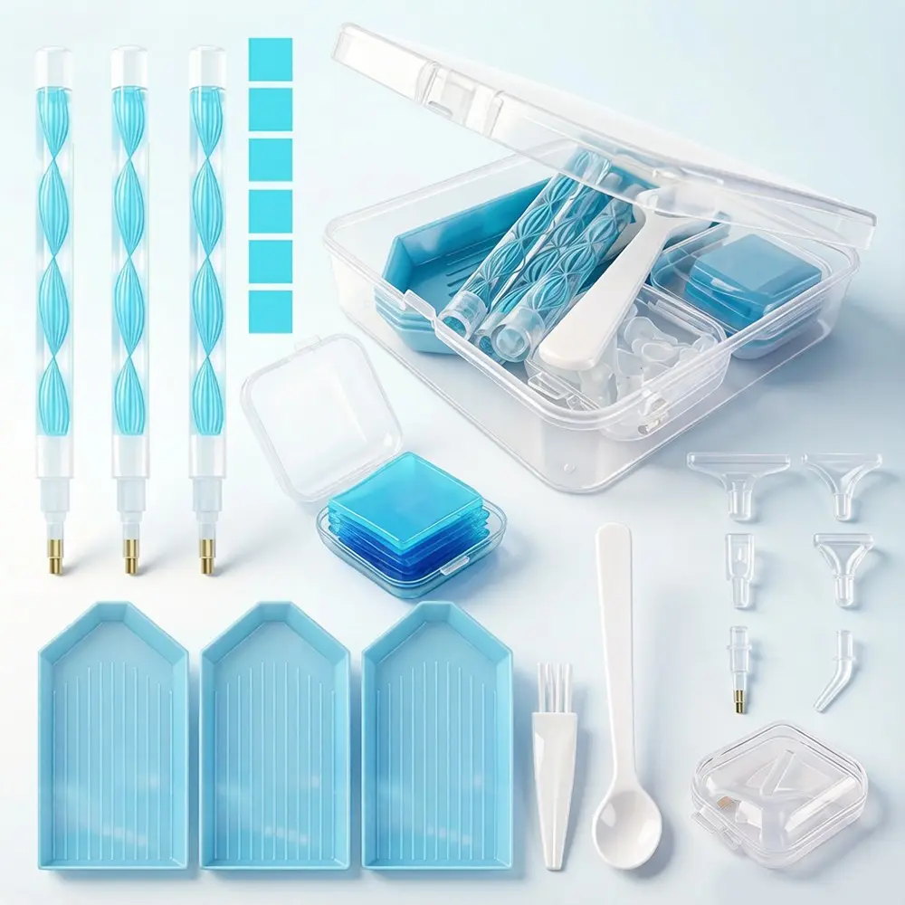 Diamond Painting Tools and Accessories Kit with Storage Box, 5D DIY Diamond Art Supplies Set Including Applicator Pens, Replacement Tips, Wax Clay Pads, Plastic Trays, Spoons & Brushes for Adults Beginners Hobbyists Home Craft Decoration Project