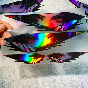 1SET Street Trendy Dark Anime Logo Sticker Stick on motorcycles/trendy play items or anime-themed backpacks, this holographic torn anime eyes + manicured hand decor instantly has a colorful eerie vibe, dark anime enthusiasts