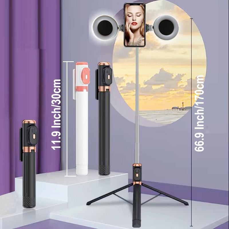 67" Multifunctional Wireless Selfie Stick with 2pcs Light, Portable Selfie Tripod with Remote Control, Universal Portable Selfie Stick for Phone2026