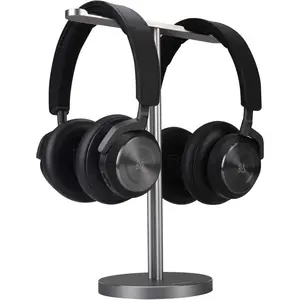 Double Headphones Stand,  Alloy Desk 3 Headsets Holder Supporting Desktop Earphone Hanger Mount Storage Rack with Heavy Base for  and Office Display Spacegrey