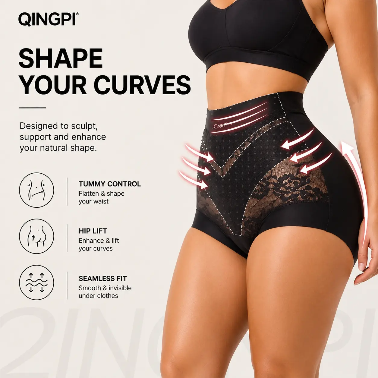 QINGPI High-Waist Underwear Breathable Seamless | Tummy Control Butt Lift Panties | Soft Comfy Full Coverage | Lace Ultra-Light Stay-Put Fit | 3-6 Pack Silk