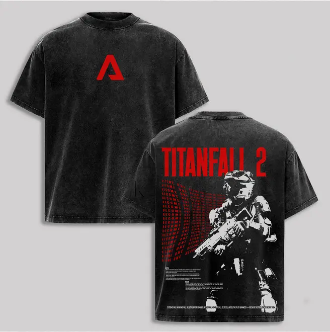 Titanfall 2 Pilot Graphic Tee: Oversize Washed T-Shirt, Retro Sci