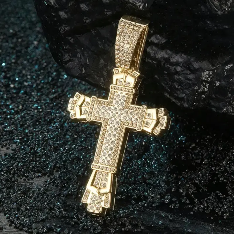 Iced Out Cross Pendant Necklace Hip Hop Cuban Link Chain Bling Rhinestone Jewelry for Men Women