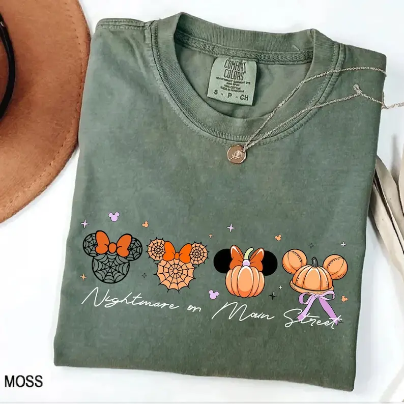 Comfort Colors Nightmare on Main Street T-shirt, Vintage Mickey Halloween Tee,Funny Spider Skeleton Retro Shirt for Halloween Party